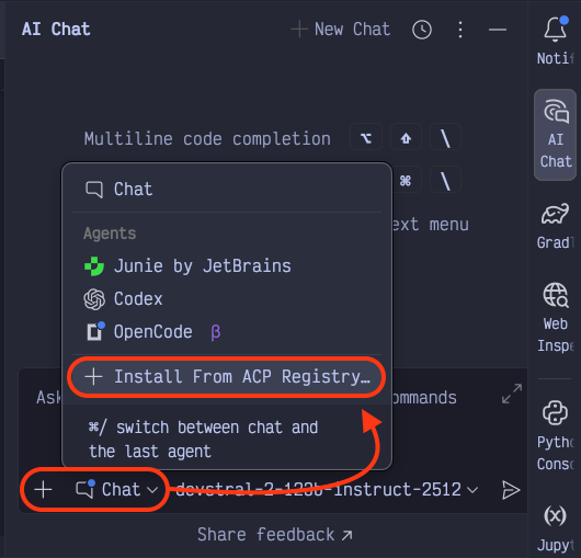 Install From ACP Registry dropdown