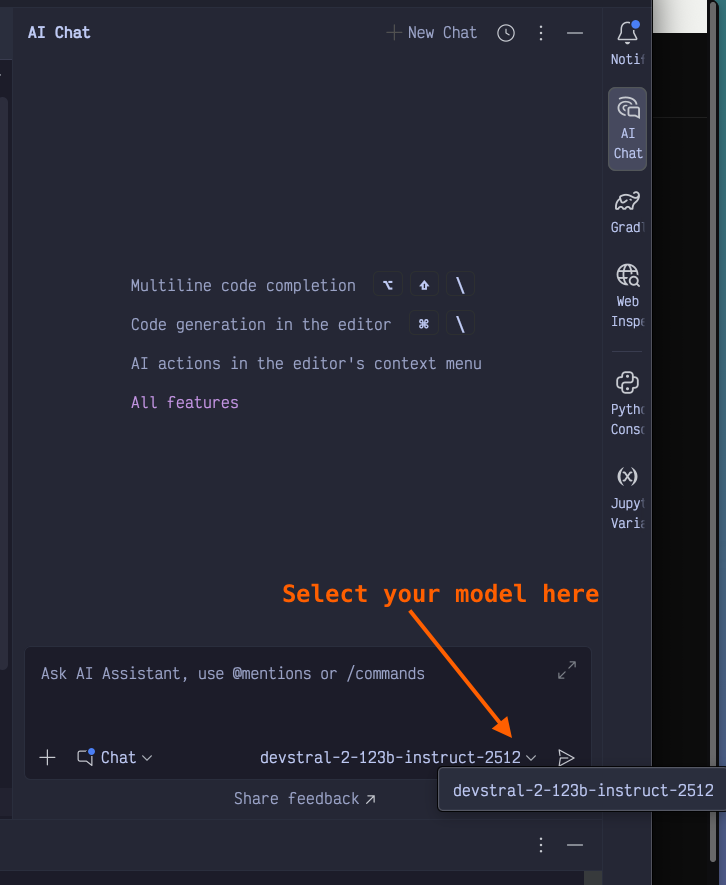 AI Chat dropdown