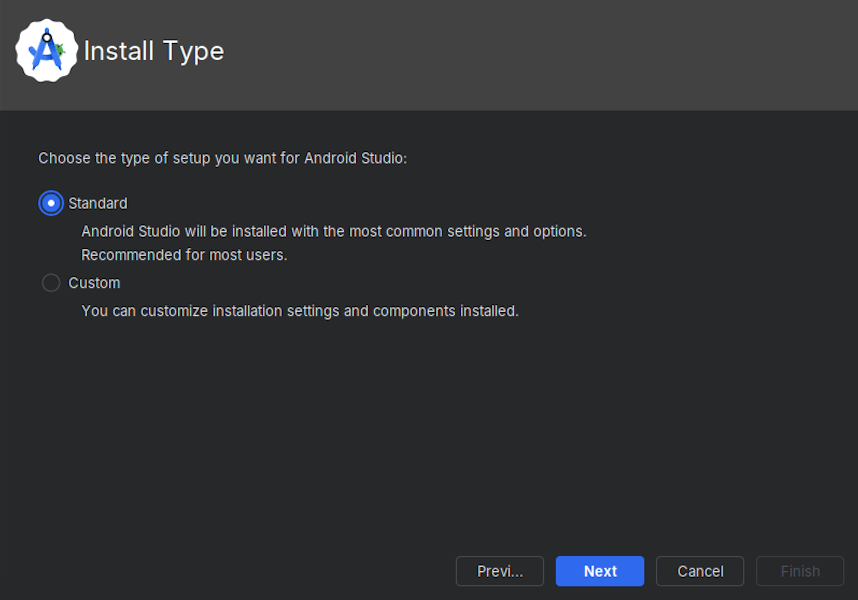 Android Studio Setup Screen - Install Type
